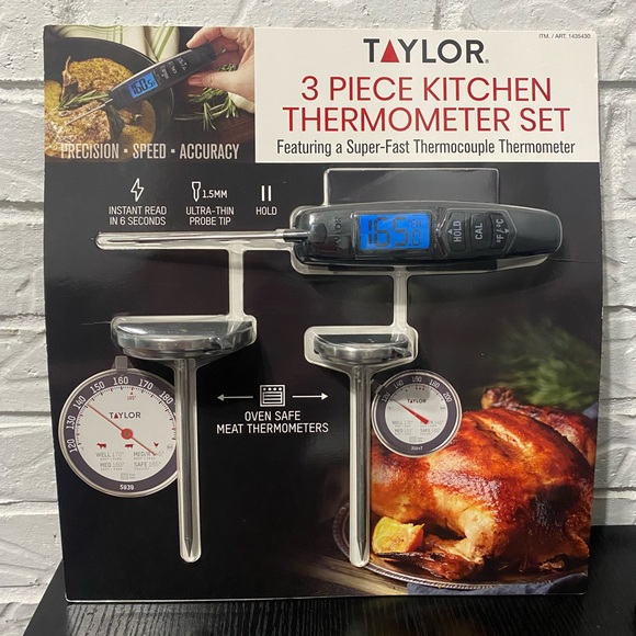NEW Taylor 3 Piece Kitchen Thermometer Set - Digital Thermometer and 2 Leave In - Picture 1 of 2